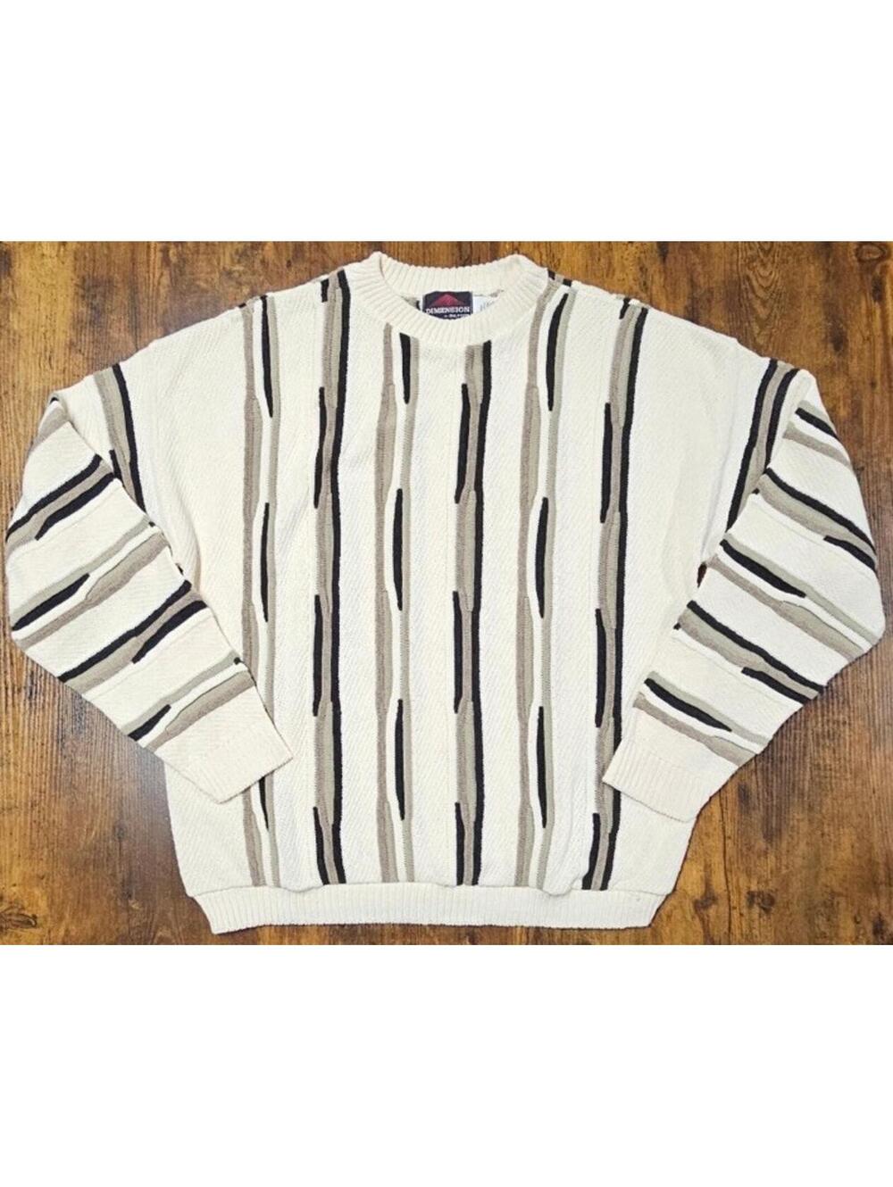 Dimensions by Milford Coogi Style White Striped Sweater‎ Mens Large Made in USA